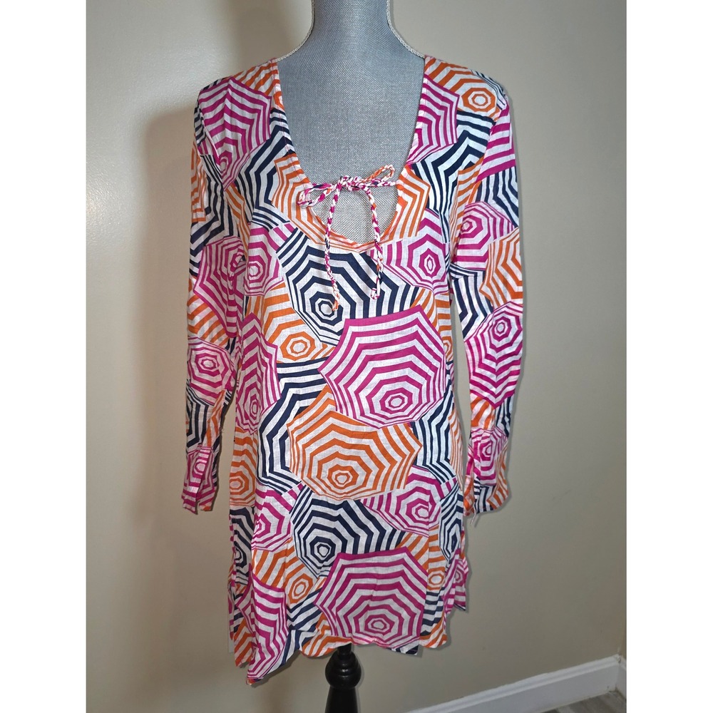 Mud Pie Womens Pink Orange Umbrella Print Swim Cover‎ Up Tunic Size Medium 8-10